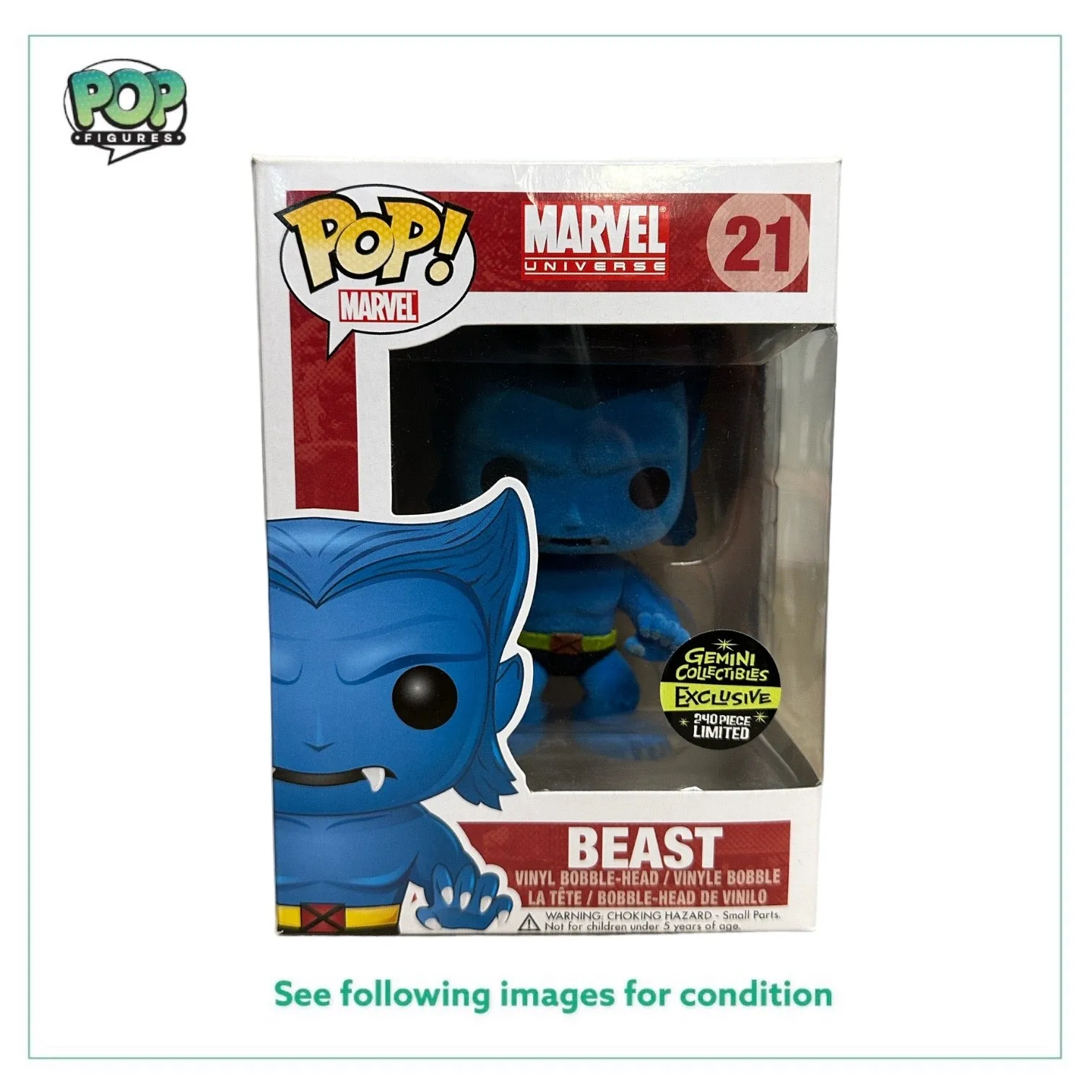 Beast #21 (Flocked) Funko Pop! - Marvel Universe - Gemini Collectibles Exclusive LE240 Pcs - Condition 7/10
