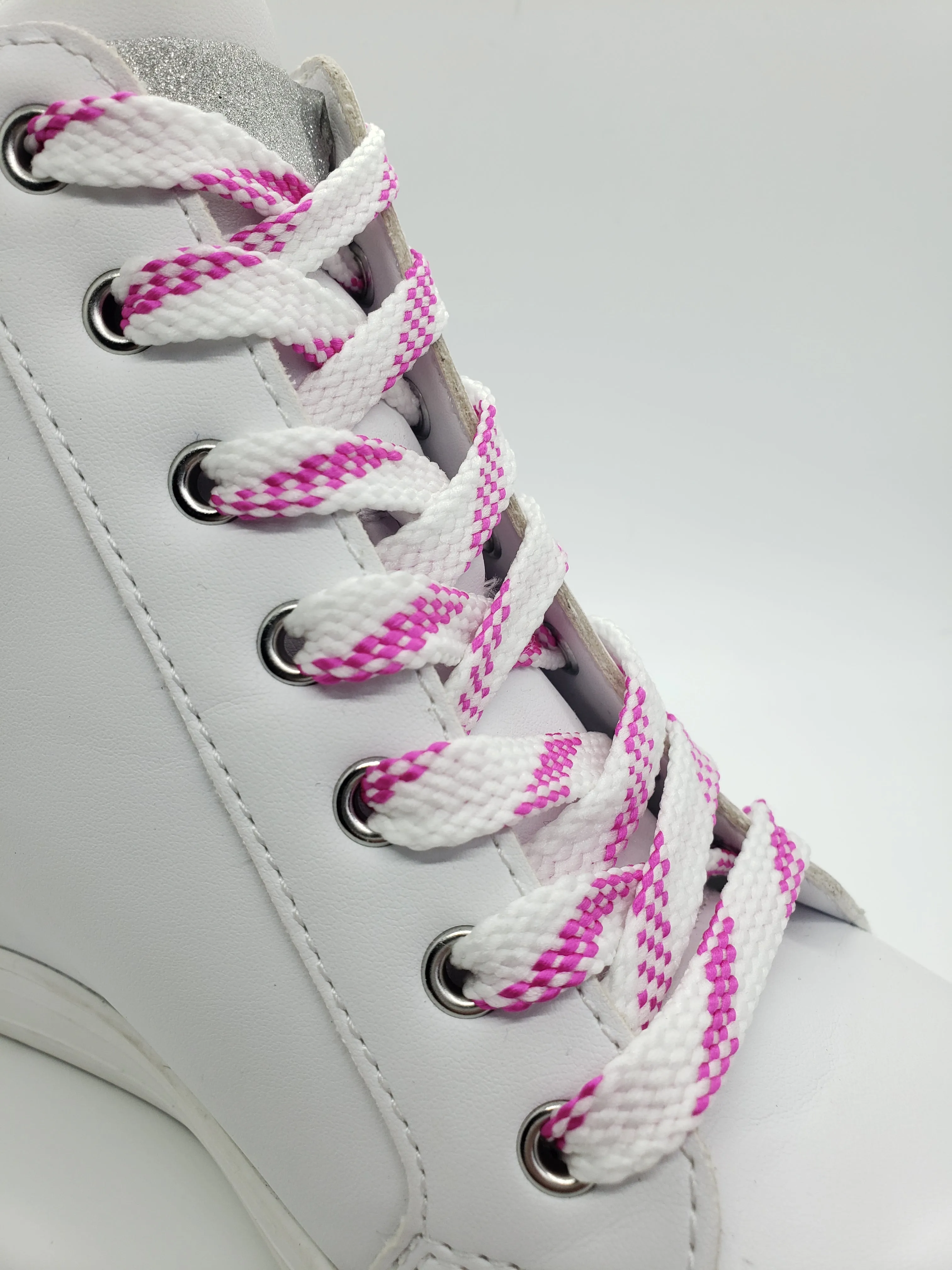 Flat Glow in the Dark Shoelaces - Pink and White