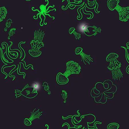 GLOW in the DARK Fabric UNDER THE OCEAN 2 Light Blue from Ocean Glow Collection By Lewis and Irene D#A779 C#1