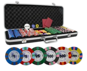 Unicorn Casino clay poker chips set with plastic playing cards in black ABS case - 500 chips